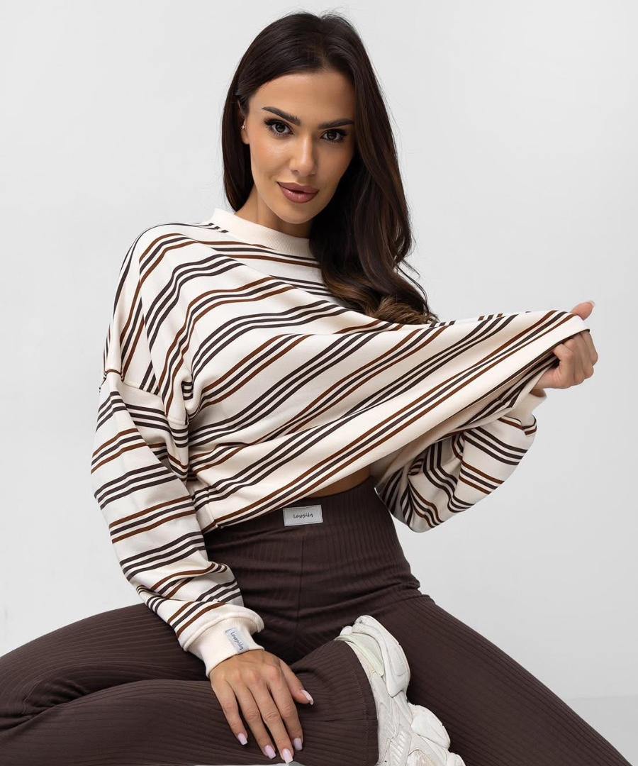 Bluza damska basic- pasy czekoladka