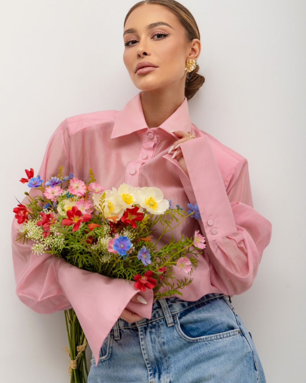 Elegancka koszula z szerokim mankietem- róż