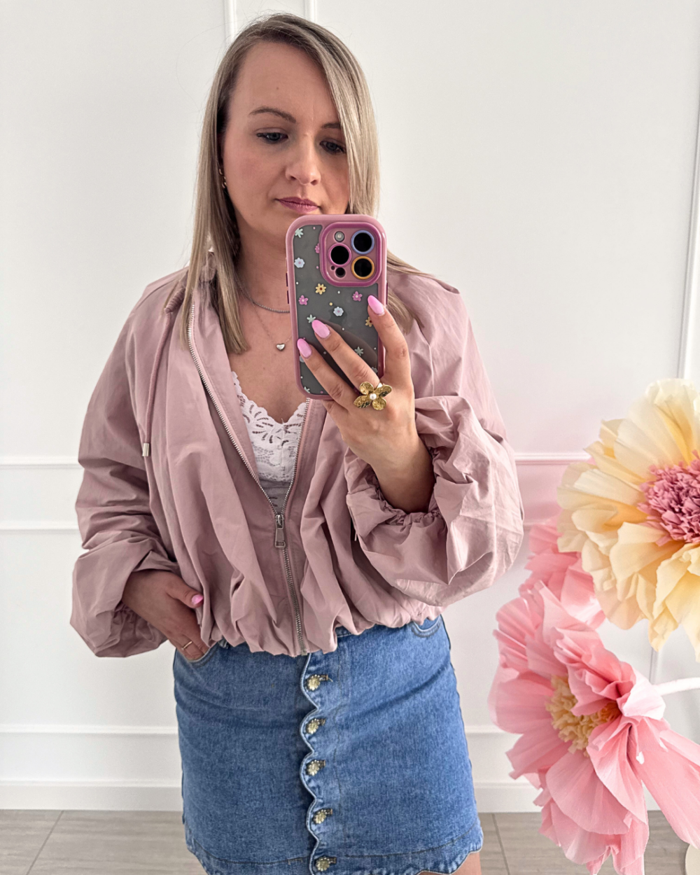 Kurteczka damska lekka bomberka na wiosnę i lato-brudny róż