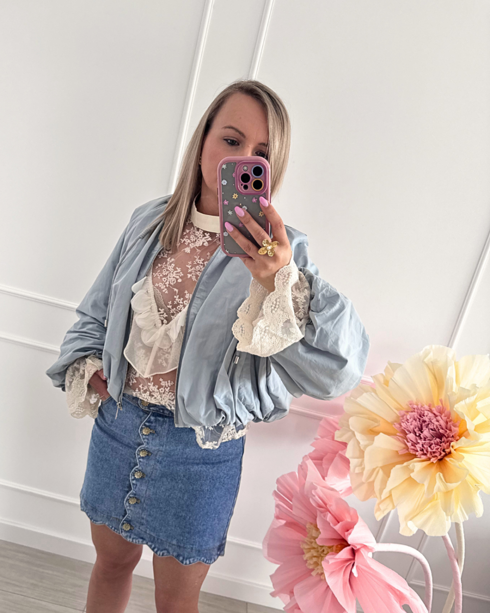 Kurteczka damska lekka bomberka na wiosnę i lato-dymny niebieski