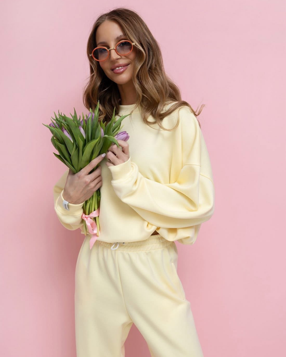 Bawełniana bluza damska Olivia- pastelowy żółty