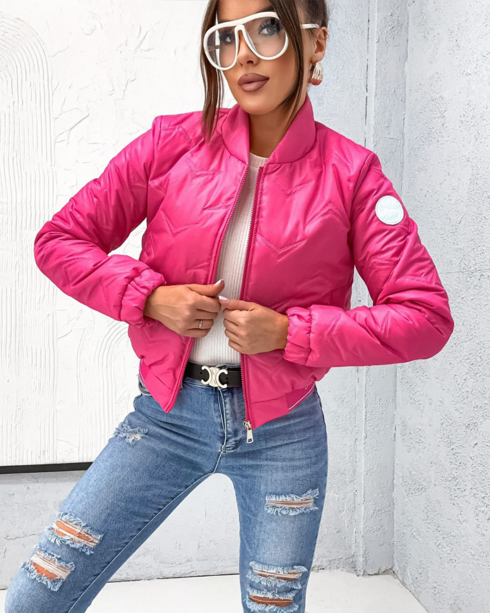 Lekko ocieplana kurtka bomberka- fuksjowa