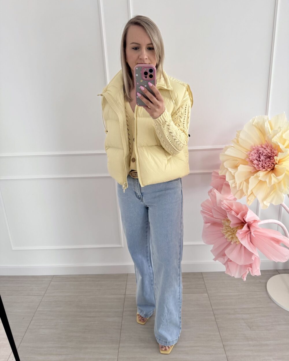 Kamizelka pikowana puchowa- pastelowy żółty