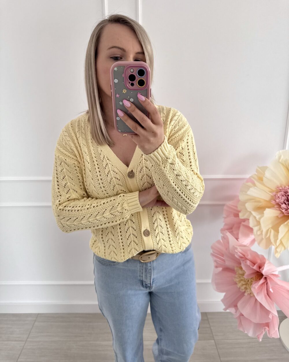 Sweter ażurowy bawełniany- pastelowy żółty