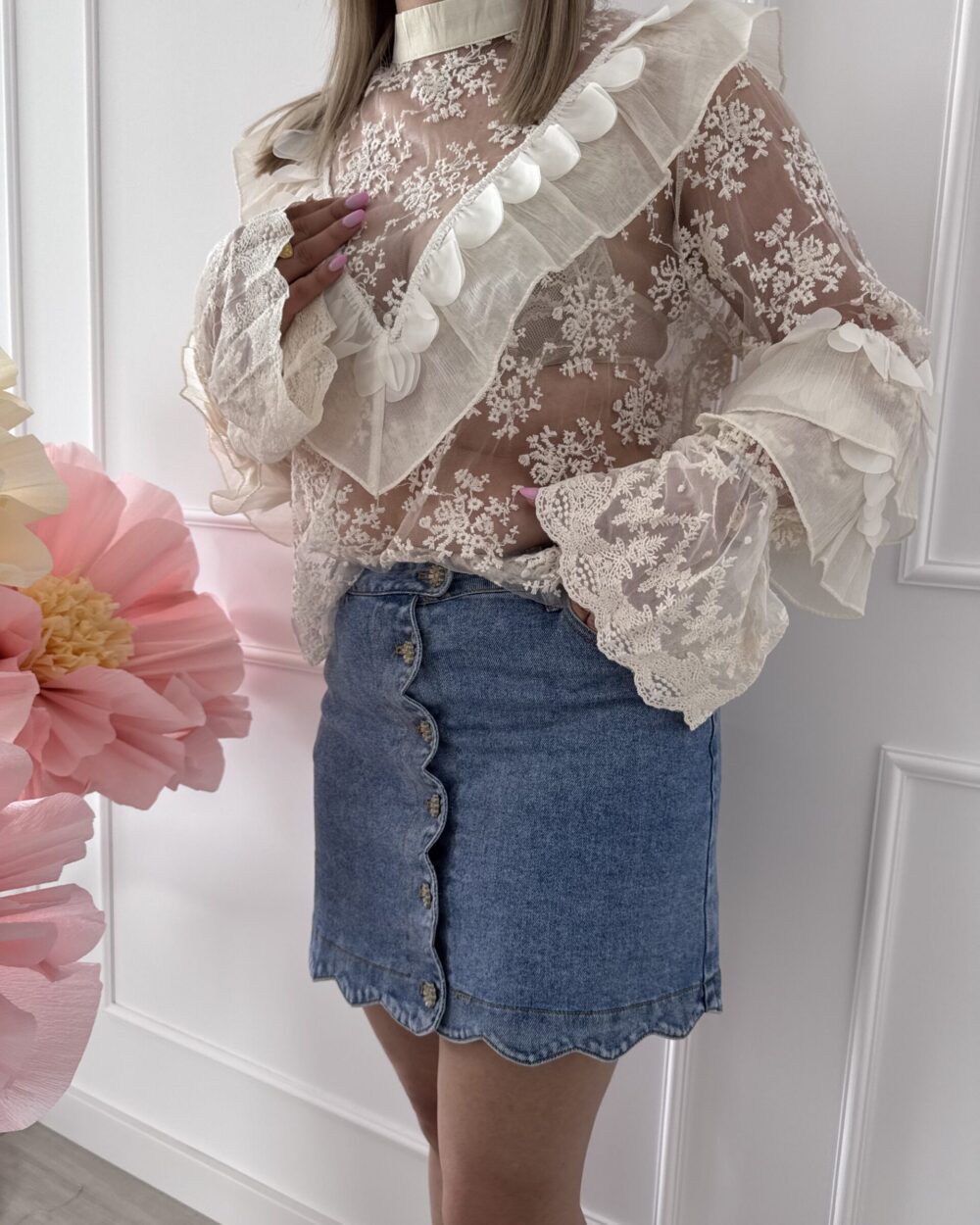 Elegancka koszula koronkowa Liza- ecru