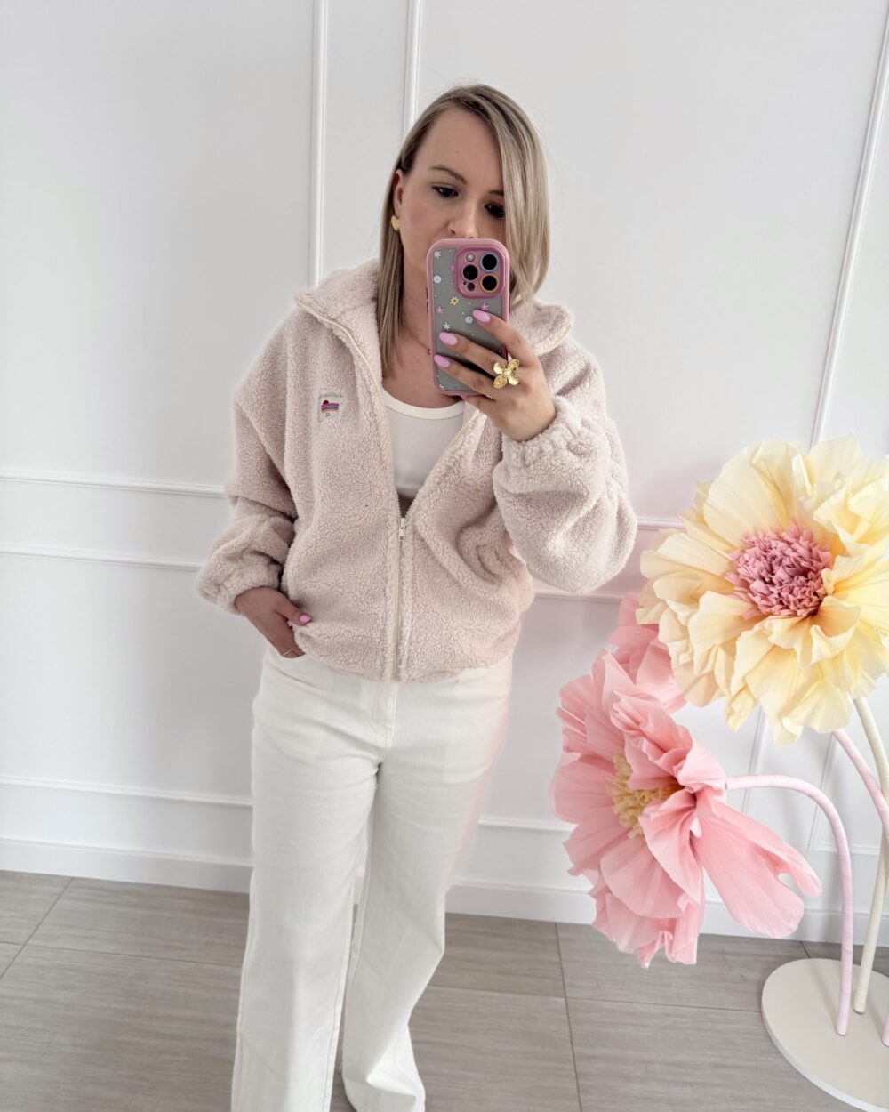 Bluza polarowa rozpinana boucle- beż