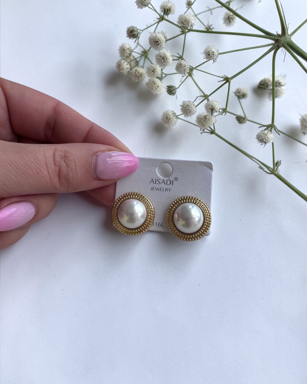 Eleganckie kolczyki ze stali- kółeczka z perełką