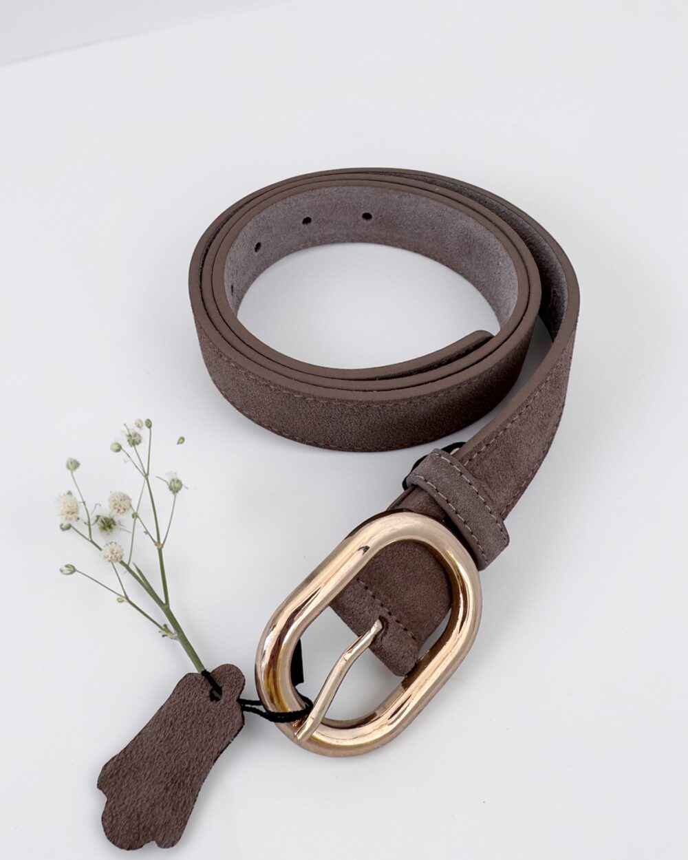 Pasek damski zamszowy skórzany naturalna skóra- beżowy ciemny