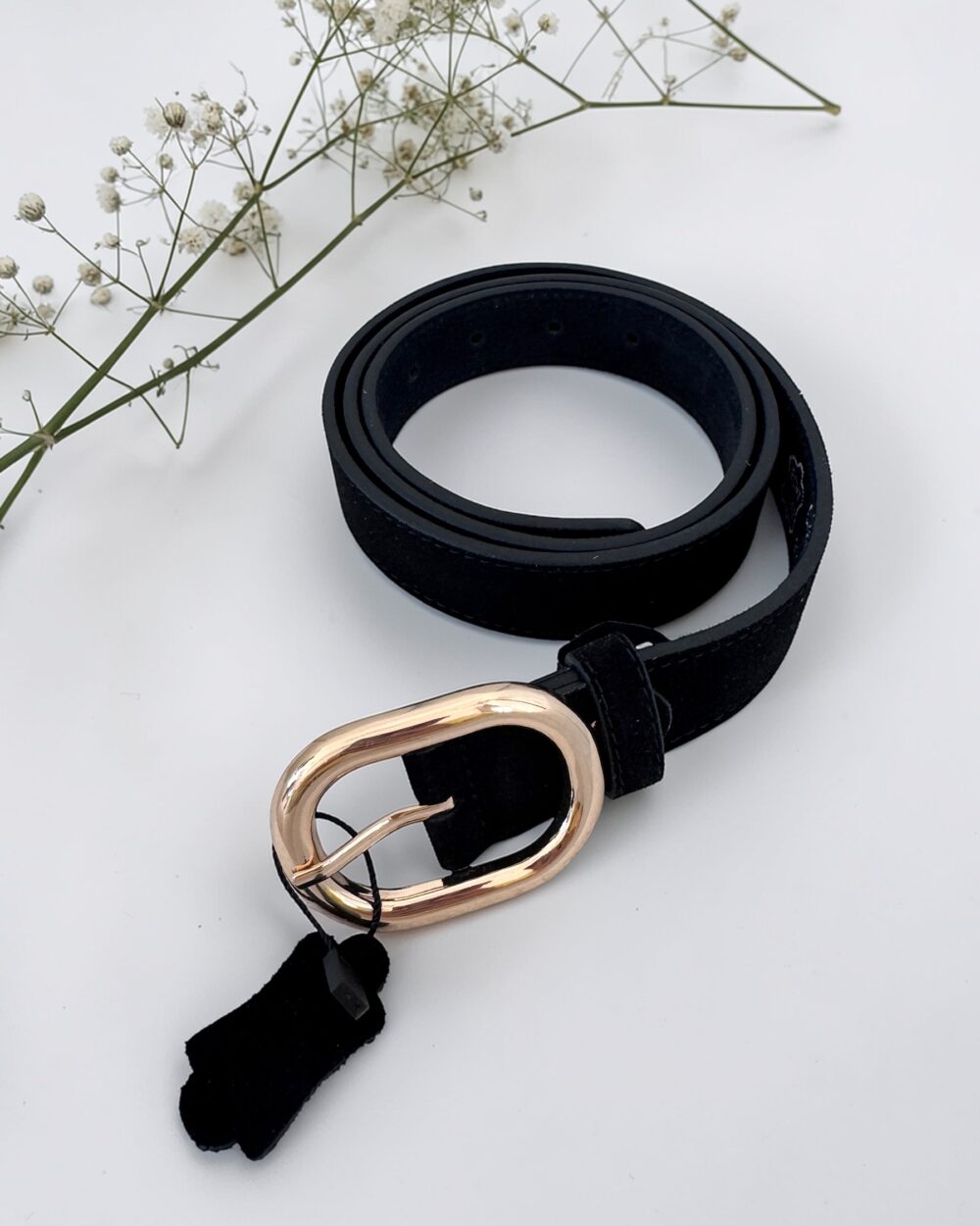 Pasek damski zamszowy skórzany naturalna skóra- czarny