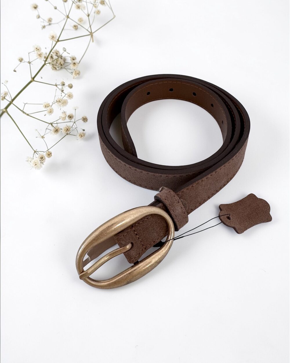 Pasek damski zamszowy skórzany naturalna skóra- ciemny beż