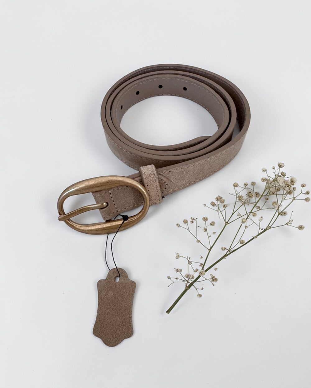 Pasek damski zamszowy skórzany naturalna skóra- jasny beż