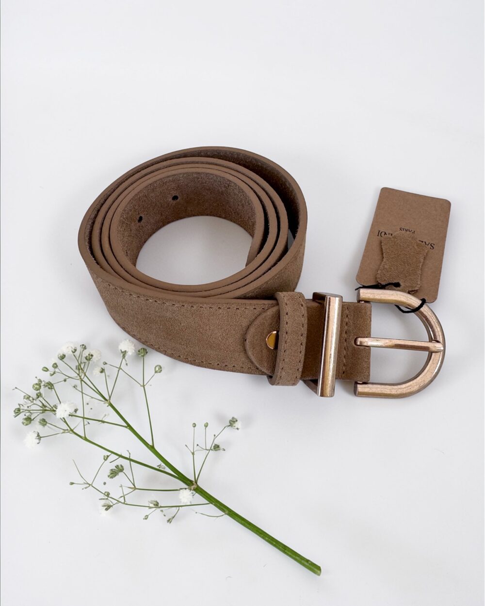 Pasek damski zamszowy skórzany naturalna skóra- beżowy