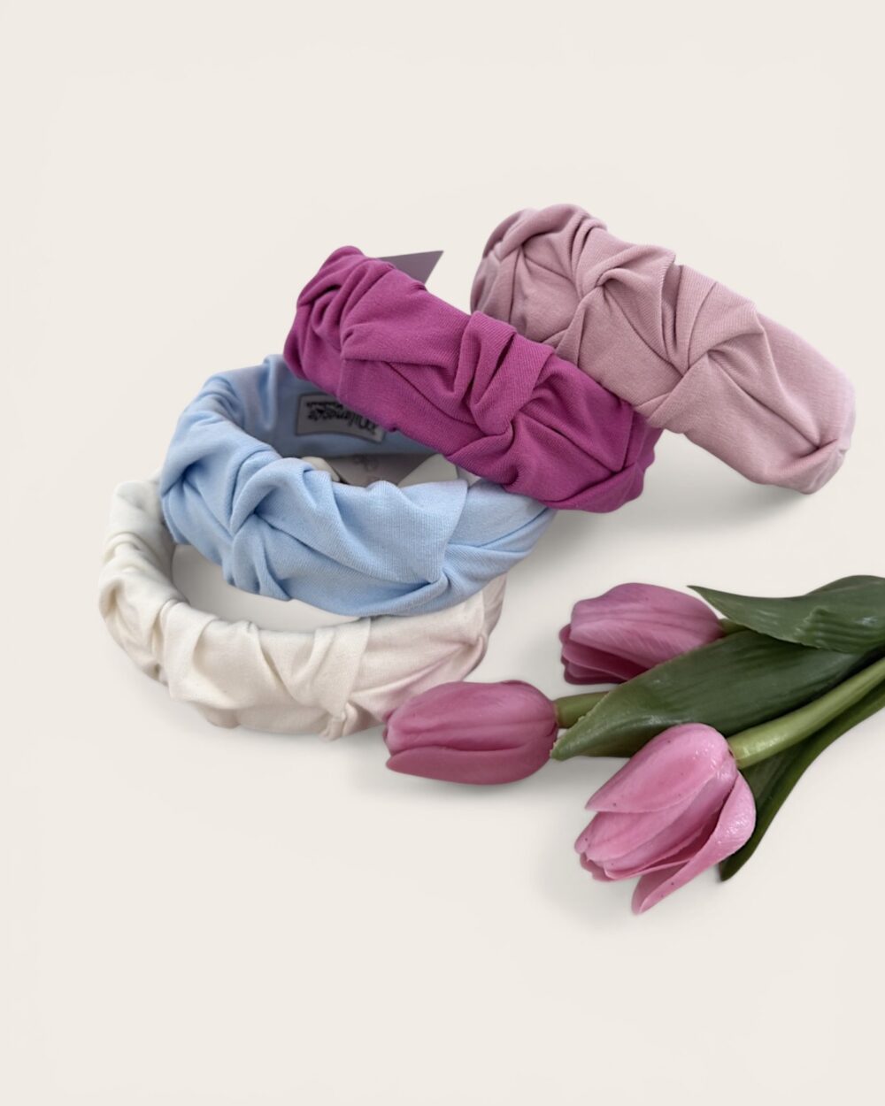 Opaska marszczona- wybór koloru brudny róż, śmietanka, baby blue, fuksja