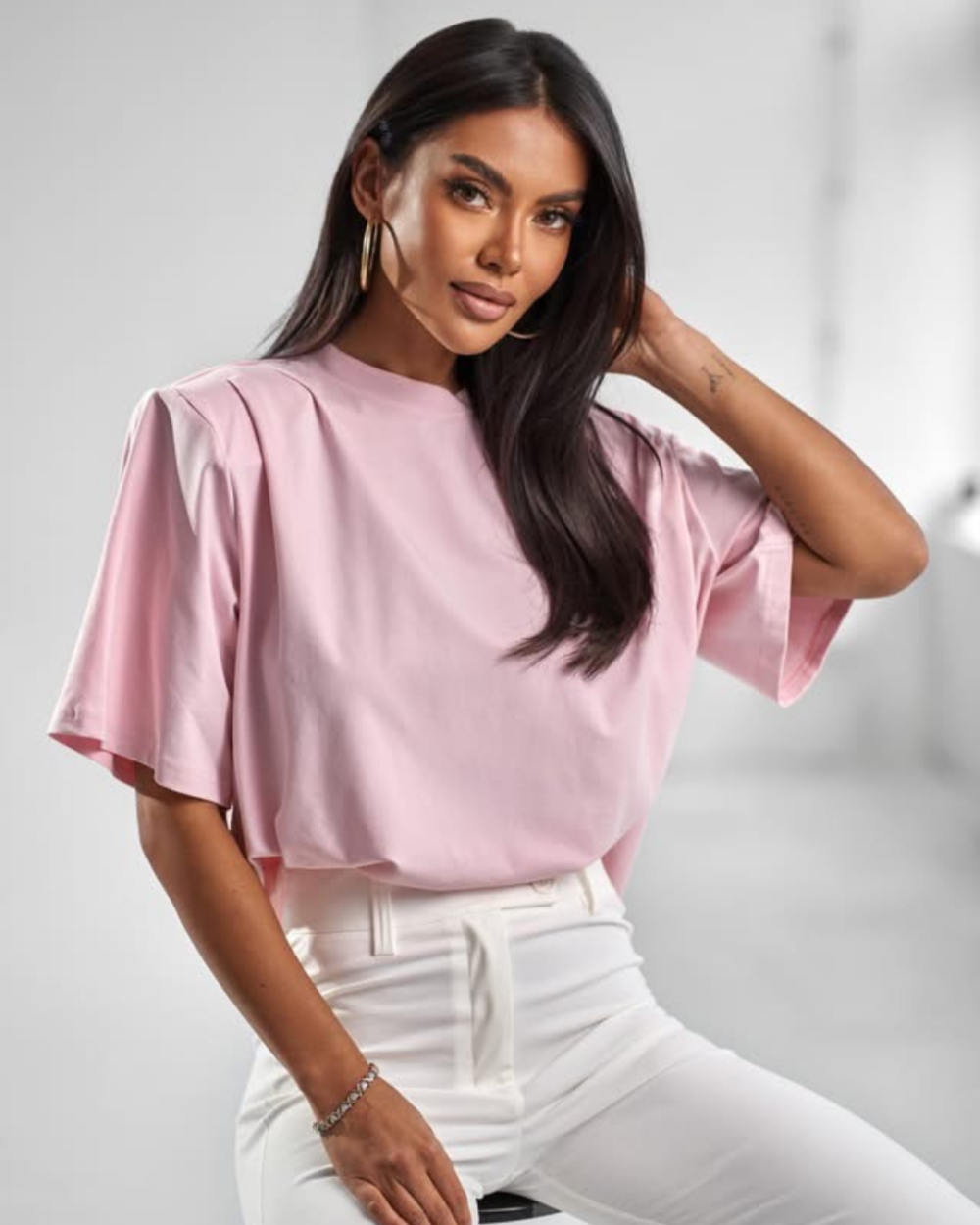 T-shirt damski z krótkim rękawem- pastelowy róż