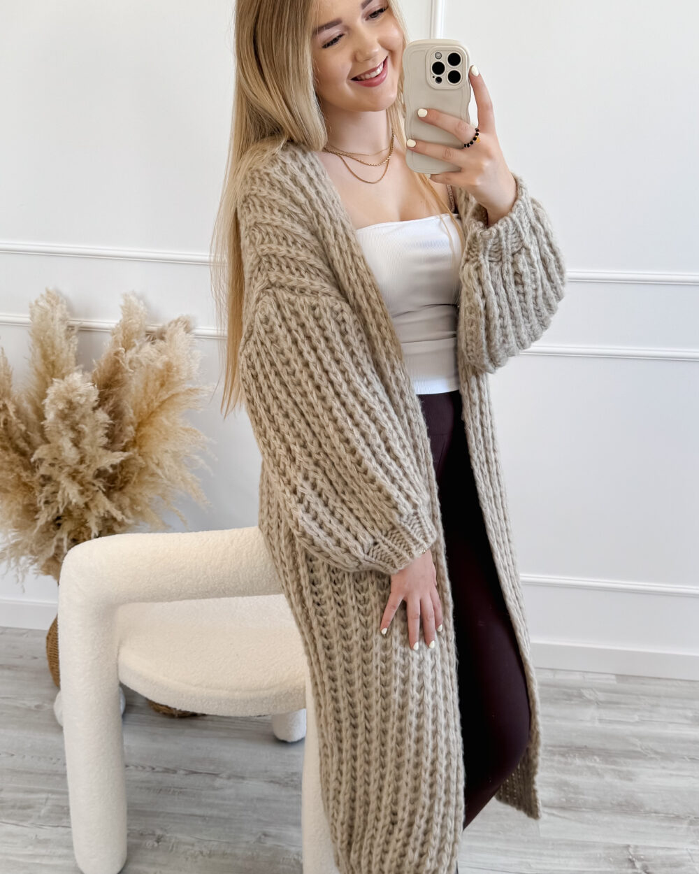 Długi kardigan oversize - beżowy