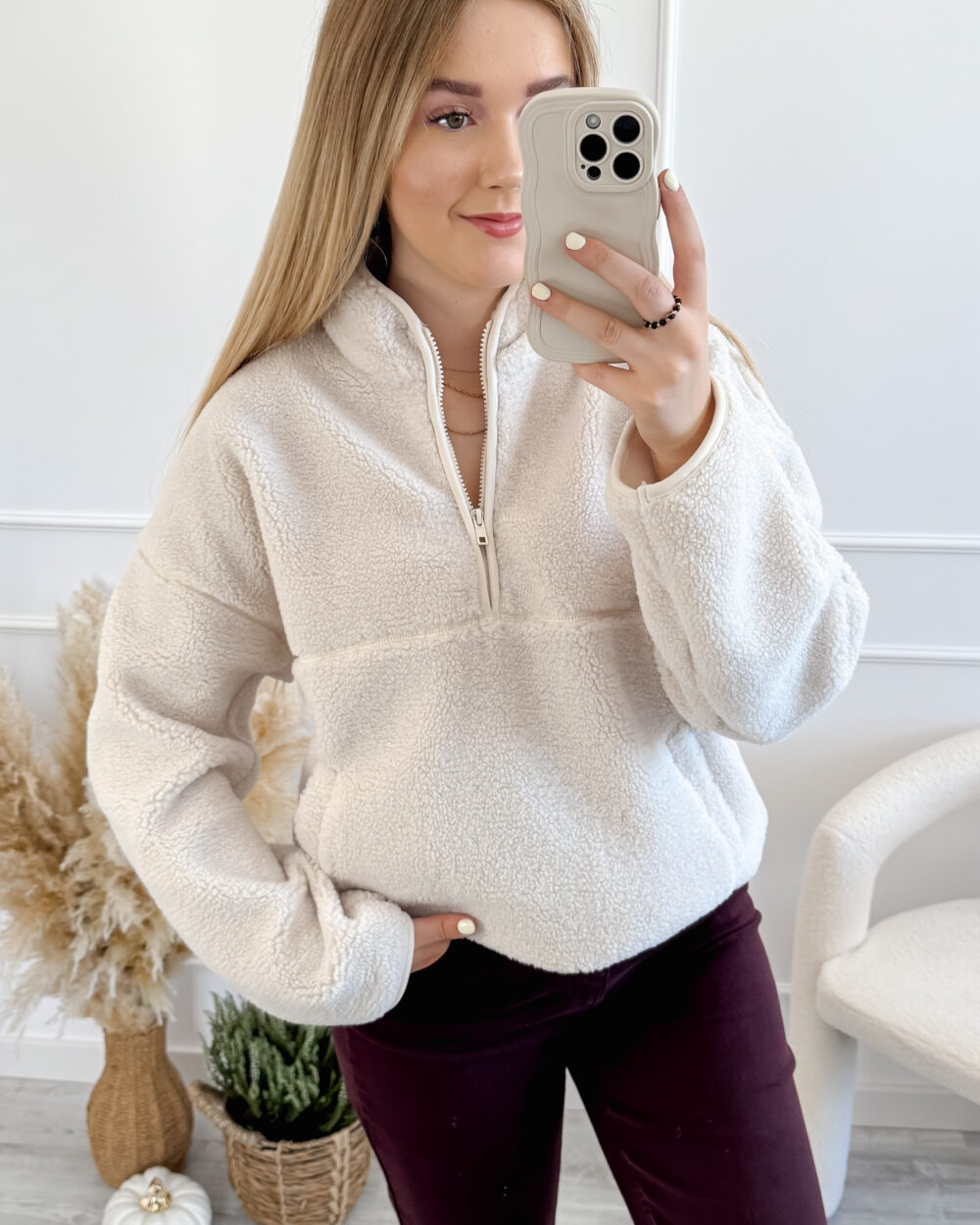 Bluza polarowa boucle- jasny beż