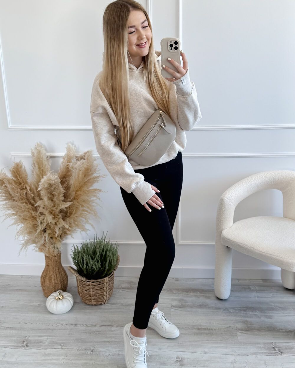 Bluza beżowy melanż oversize z kapturem- Lenoshka