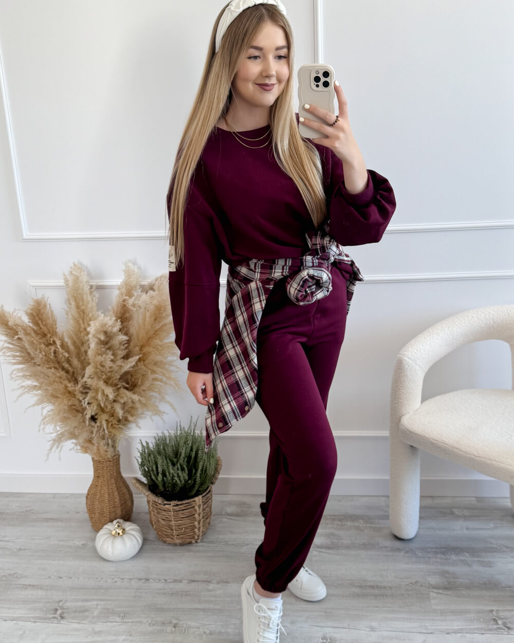 Bordowy dres damski oversize, włoska marka – komplet bluza i spodnie