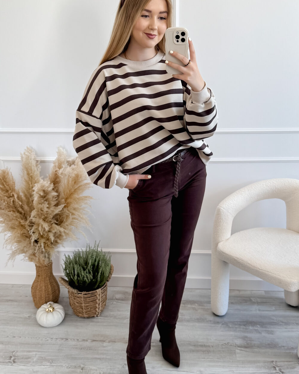 Bluza oversize w czekoladowe paski - LaBalancia